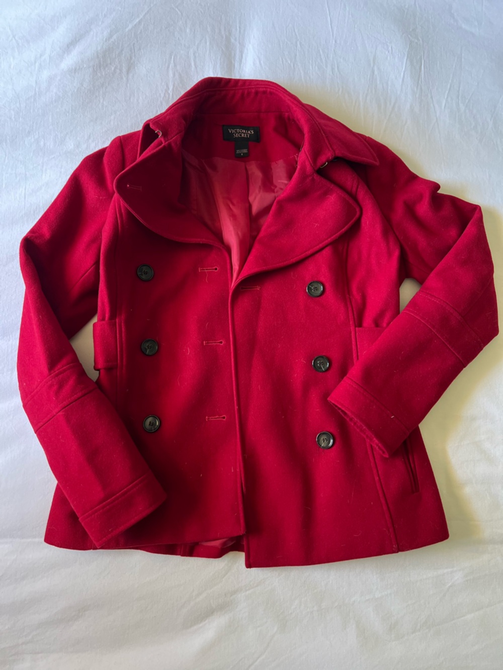 Victoria's Secret Bright Red Double-Breasted Wool Peacoat